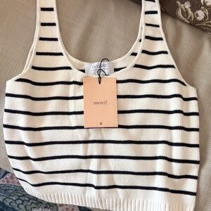 NWT La Ligne Black & Cream Striped Knit Tank